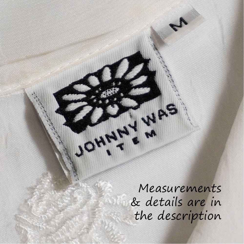 Johnny Was 0X White Embroidered Scallop Silk-Feel Blouse Luxury Boho Top Large - Picture 8 of 10